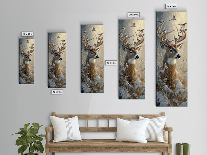 Deer with Antlers Full of Birds Canvas Print, Whimsical Art, Dopamine Decor, Living Room Decor, Oil Painting, Wonder, WHI-1x3-55