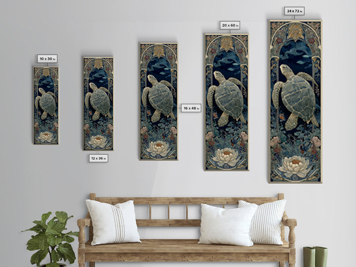 Turtle with Garden Growing on Shell Framed Canvas Print, Whimsical Art, Watercolor Art, Living Room Decor, Fine Art, Wonder, WHI-1x3-58