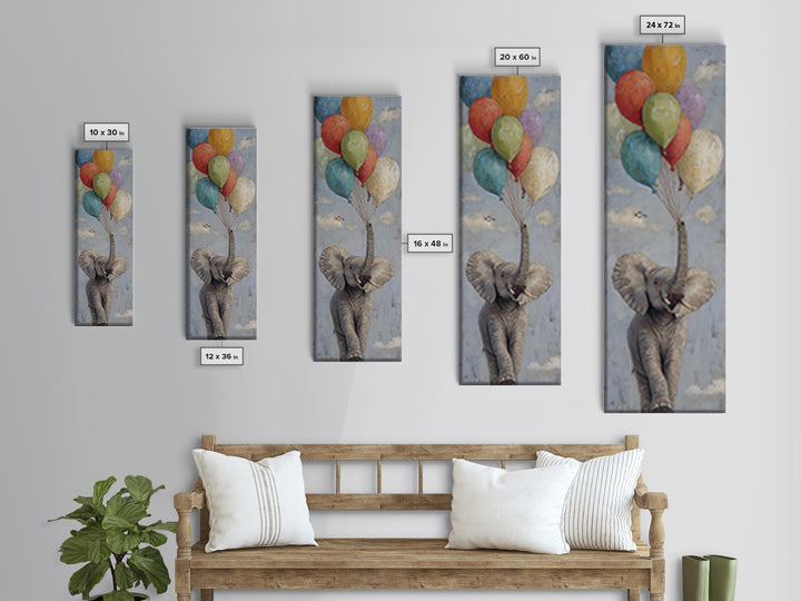 Elephant Holding Balloons Canvas Print, Whimsical Art, Nursery Prints, Living Room Decor, Oil Painting, Wonder, WHI-1x3-63