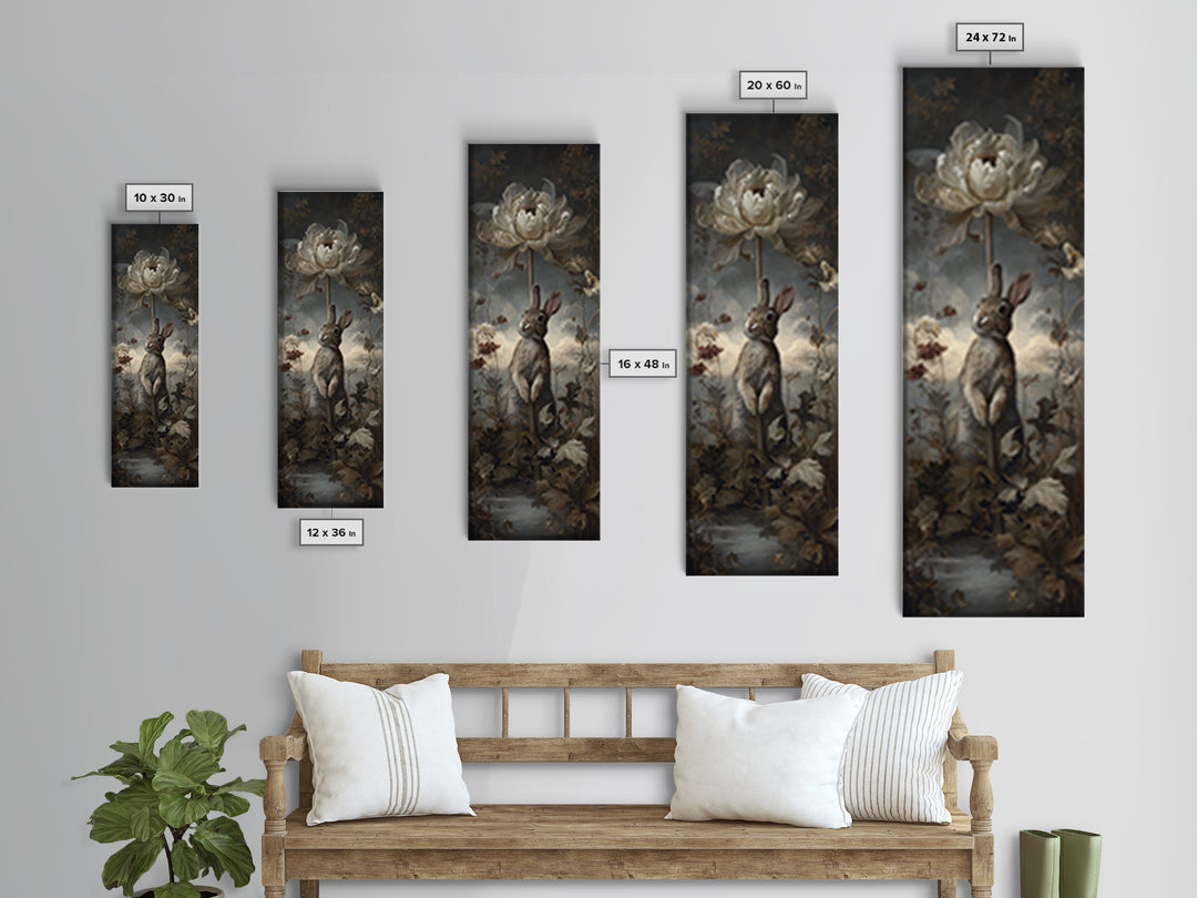 Rabbit Reading Beneath a Giant Flower Canvas Print, Whimsical Art, Digital Art, Living Room Decor, Watercolor Art, Wonder, WHI-1x3-65
