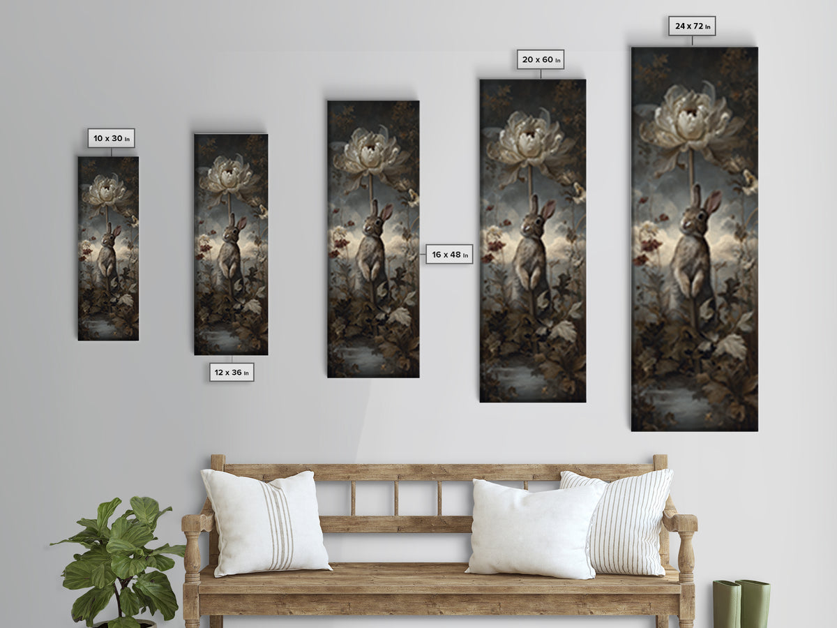Rabbit Reading Beneath a Giant Flower Canvas Print, Whimsical Art, Digital Art, Living Room Decor, Watercolor Art, Wonder, WHI-1x3-65