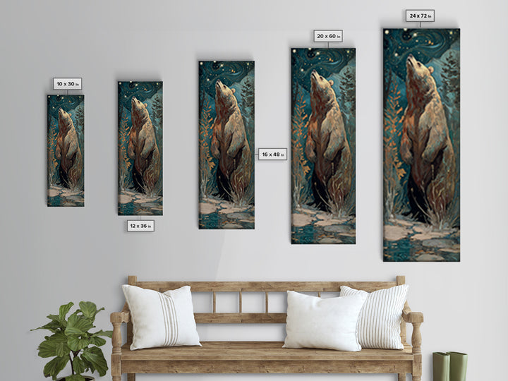 Bear Painting Stars Onto the Night Sky Framed Canvas Print, Whimsical Art, Wall Art, Living Room Decor, Oil Painting, Wonder, WHI-1x3-69