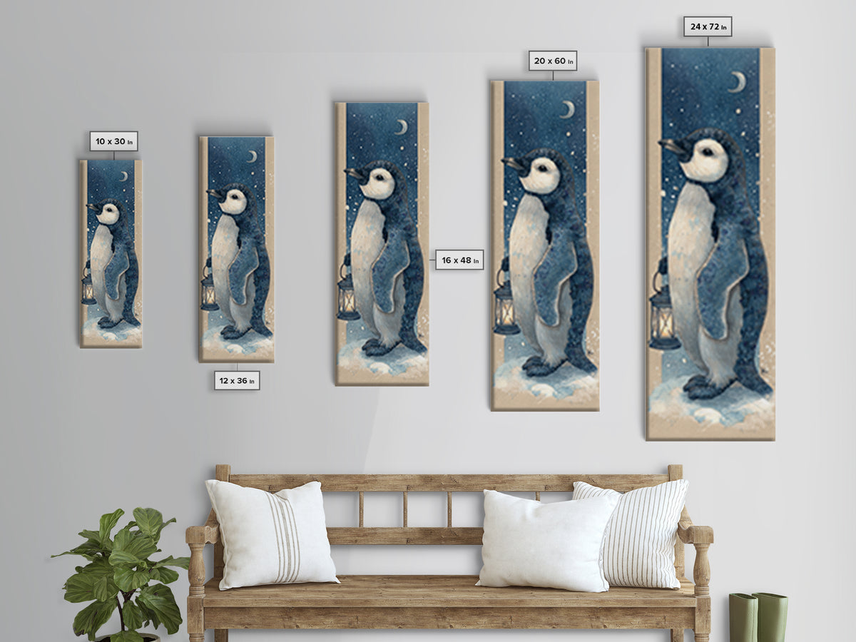 Penguin Holding a Lantern Canvas Print, Whimsical Art, Wall Decor, Living Room Decor, Fine Art, Wonder, Printable Art, WHI-1x3-77