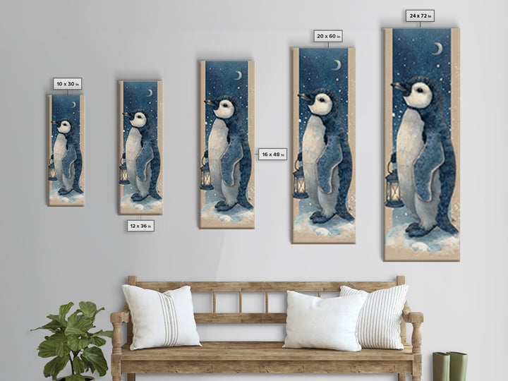 Penguin Holding a Lantern Canvas Print, Whimsical Art, Wall Decor, Living Room Decor, Fine Art, Wonder, Printable Art, WHI-1x3-77
