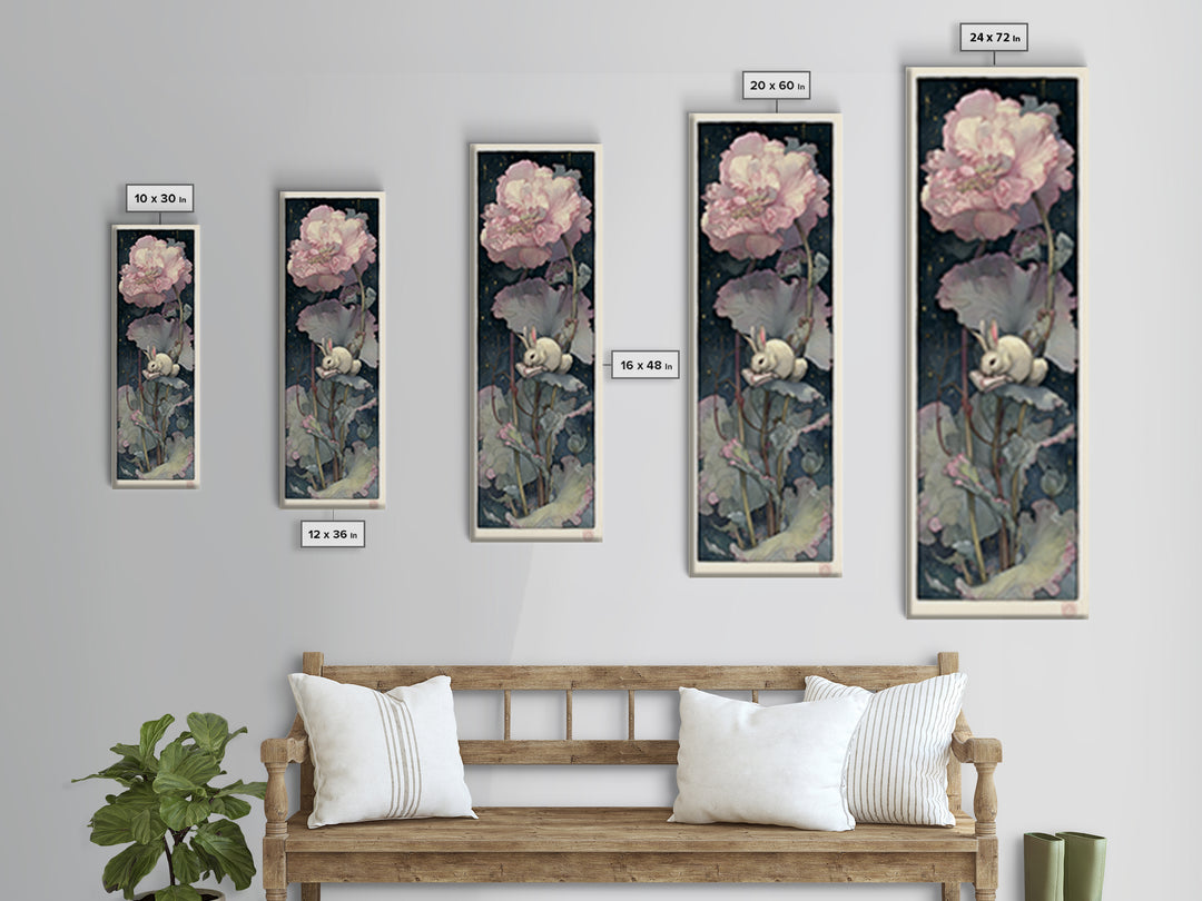 Rabbit Reading Beneath a Giant Flower Canvas Print, Whimsical Art, Cat Art, Living Room Decor, Watercolor Art, Wonder, WHI-1x3-89