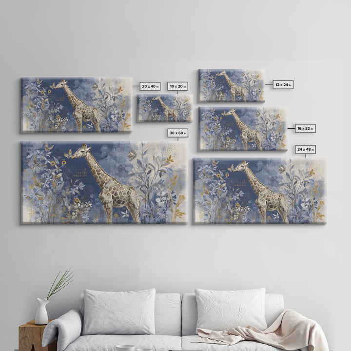 Giraffe with Scarf and Butterflies Framed Canvas Print, Whimsical Art, Minimalist Decor, Living Room Decor, Fine Art, Wonder, WHI-2x1-30