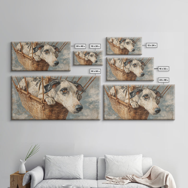 Dog in a Hot Air Balloon Framed Canvas Print, Whimsical Art, Contemporary Art, Living Room Decor, Fine Art, Wonder, Art Nouveau, WHI-2x1-34