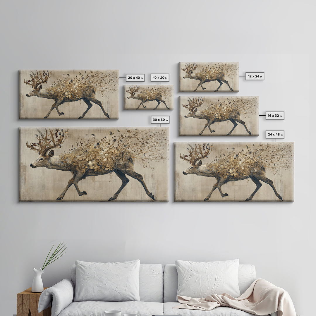 Deer with Antlers Full of Birds Canvas Print, Whimsical Art, Printable Wall Art, Living Room Decor, Oil Painting, Wonder, WHI-2x1-39