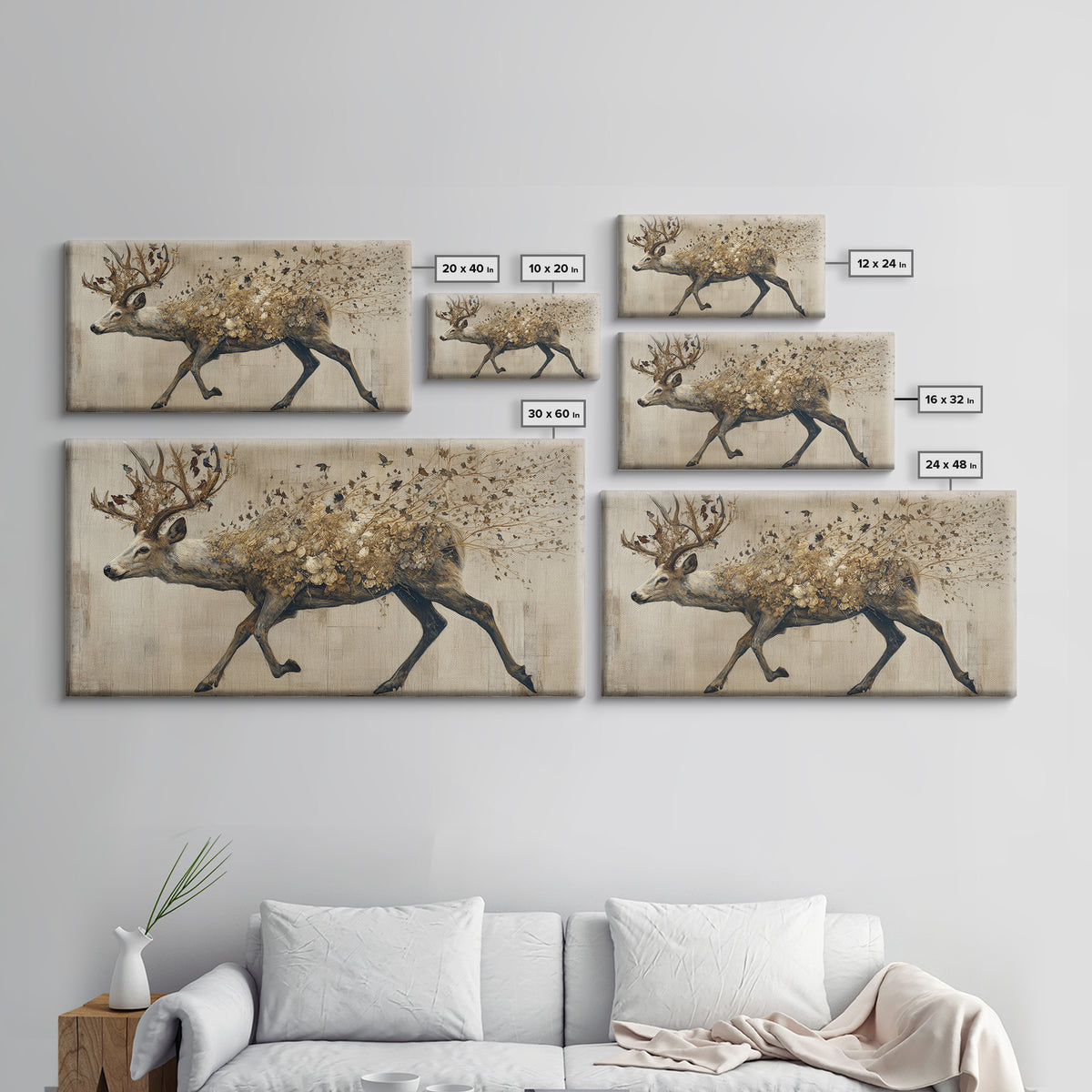 Deer with Antlers Full of Birds Canvas Print, Whimsical Art, Printable Wall Art, Living Room Decor, Oil Painting, Wonder, WHI-2x1-39