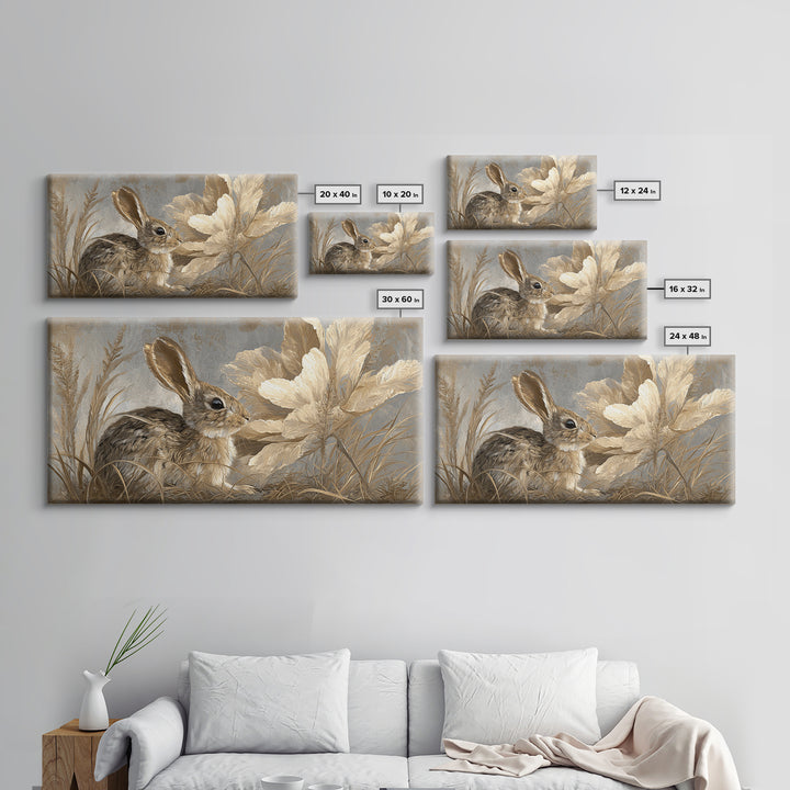 Rabbit Reading Beneath a Giant Flower Canvas Print, Whimsical Art, Digital Print, Living Room Decor, Watercolor Art, Wonder, WHI-2x1-49