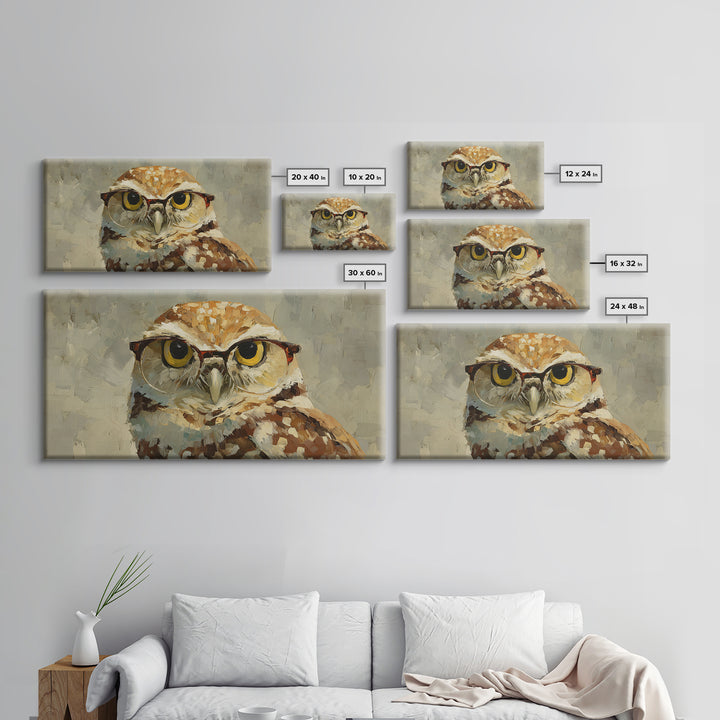 Owl Wearing Spectacles Among Stars Framed Canvas Print, Whimsical Art, Prints, Living Room Decor, Wonder, Printable Art, WHI-2x1-50
