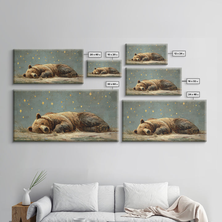 Bear Painting Stars Onto the Night Sky Canvas Print, Whimsical Art, Whimsical, Living Room Decor, Oil Painting, Wonder, WHI-2x1-53