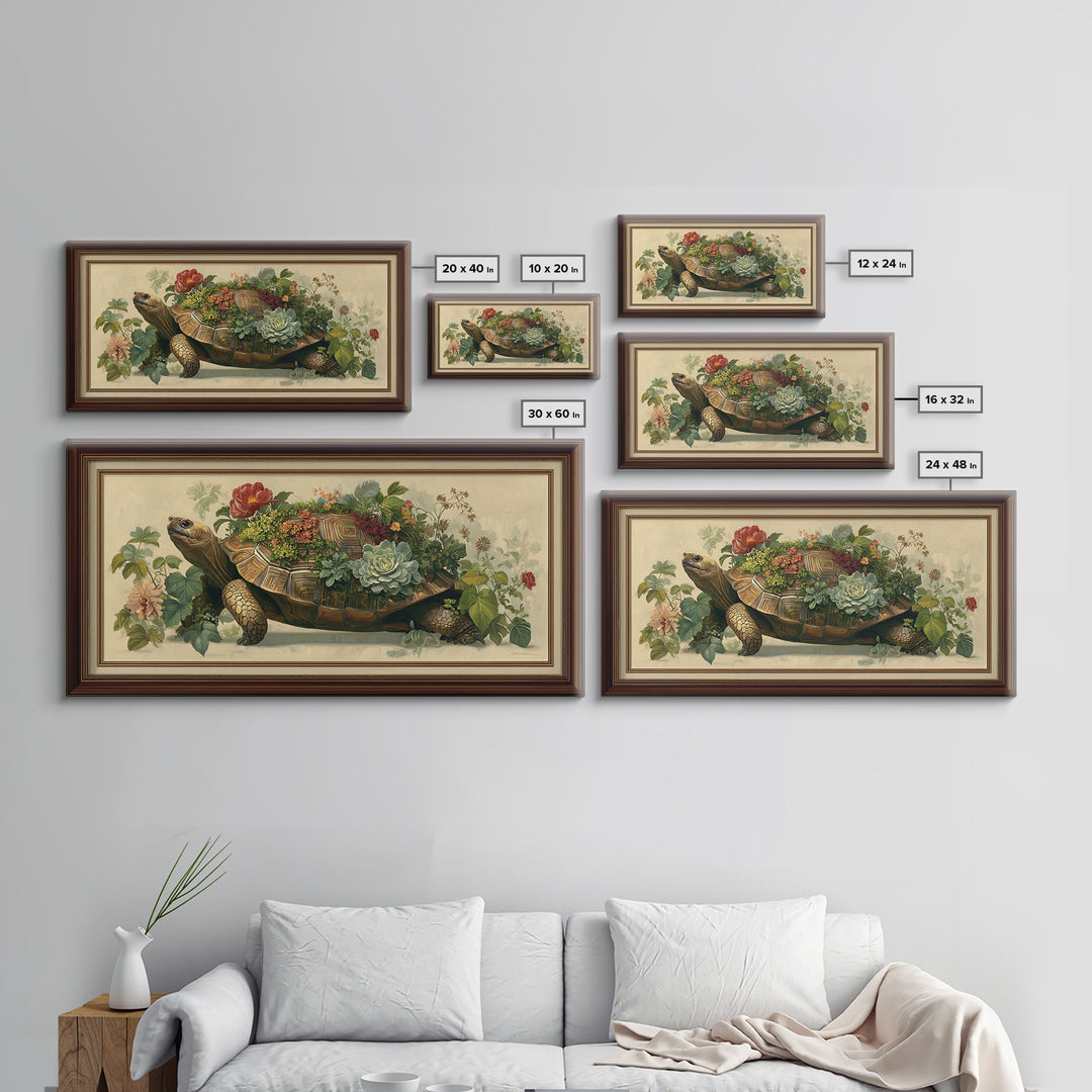 Turtle with Garden Growing on Shell Canvas Print, Whimsical Art, Home Decor, Living Room Decor, Fine Art, Wonder, Digital Print, WHI-2x1-66