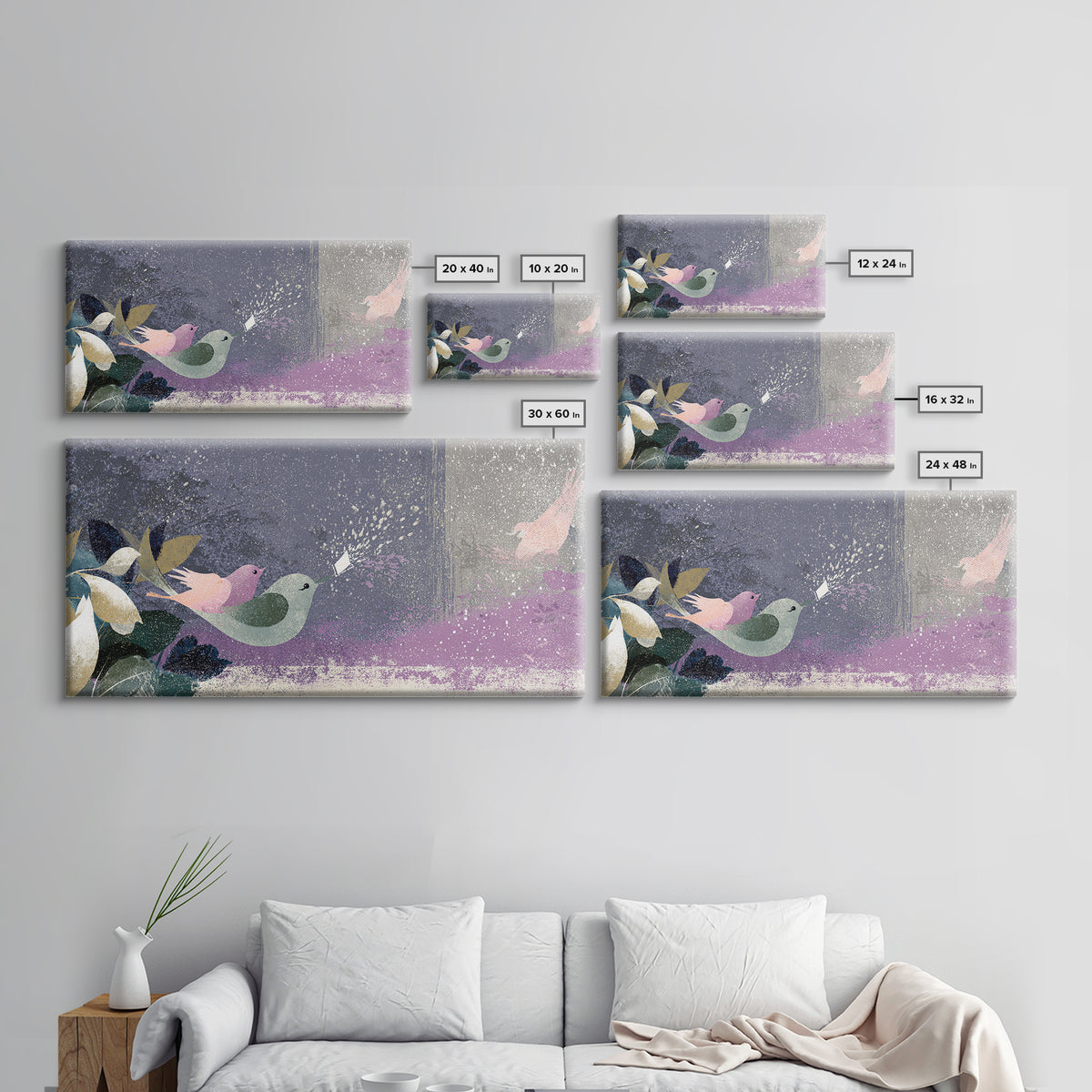 Bird Delivering a Tiny Love Letter Framed Canvas Print, Whimsical Art, Gallery Decor, Living Room Decor, Fine Art, Wonder, WHI-2x1-67