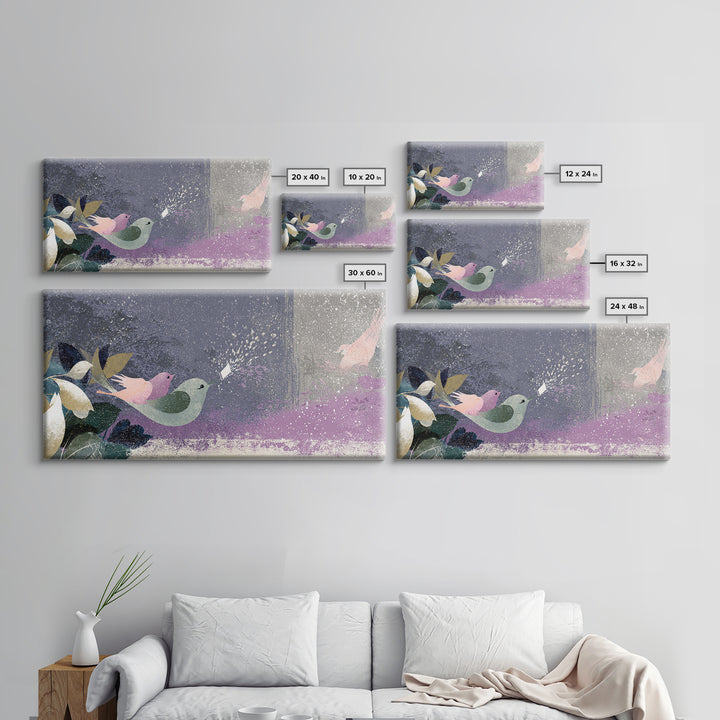Bird Delivering a Tiny Love Letter Framed Canvas Print, Whimsical Art, Gallery Decor, Living Room Decor, Fine Art, Wonder, WHI-2x1-67