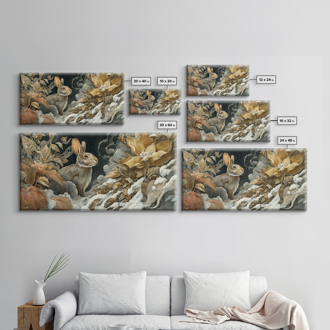 Rabbit Reading Beneath a Giant Flower Canvas Print, Whimsical Art, Digital Print, Living Room Decor, Watercolor Art, Wonder, WHI-2x1-73