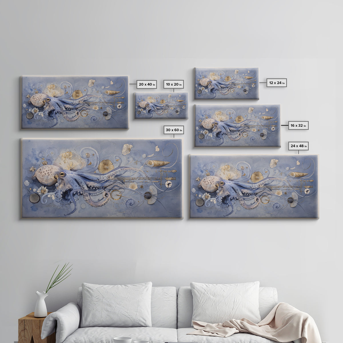 Octopus Conductor with Tiny Instruments Framed Canvas Print, Whimsical Art, Pet Portrait, Living Room Decor, Fine Art, Wonder, WHI-2x1-86