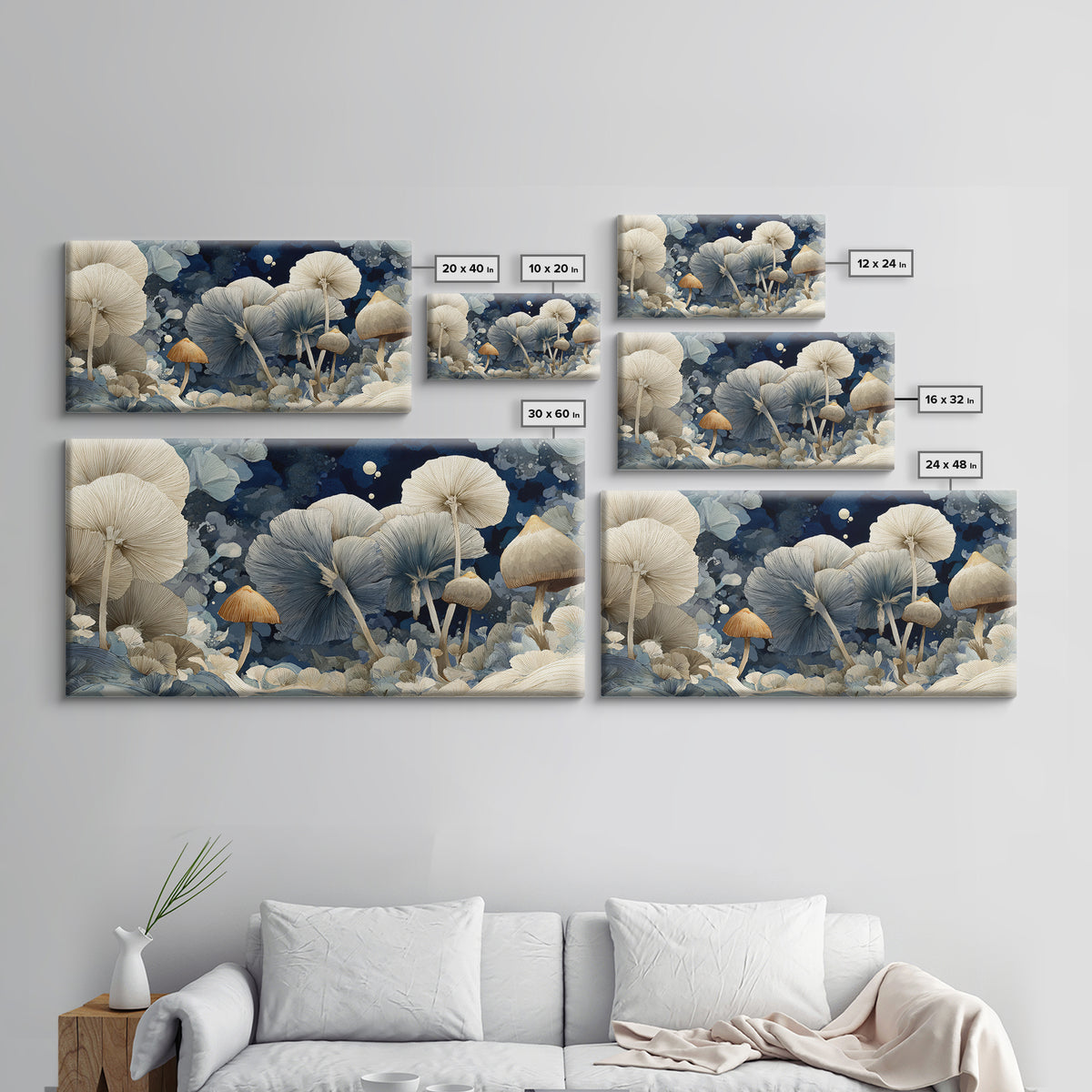 Teacup Garden with Tiny Mushrooms Framed Canvas Print, Whimsical Art, Dopamine Decor, Living Room Decor, Fine Art, Wonder, WHI-2x1-96