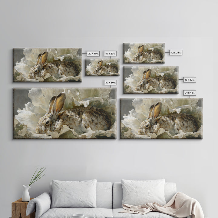 Rabbit Reading Beneath a Giant Flower Framed Canvas Print, Whimsical Art, Abstract Wall Art, Living Room Decor, Watercolor Art, WHI-2x1-97