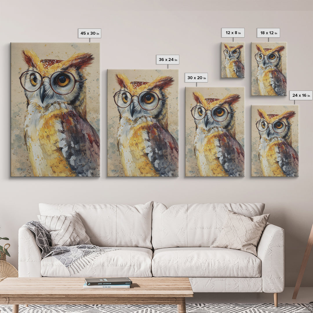 Owl Wearing Spectacles Among Stars Canvas Print, Whimsical Art, Wall Art, Living Room Decor, Oil Painting, Wonder, WHI-2x3-14