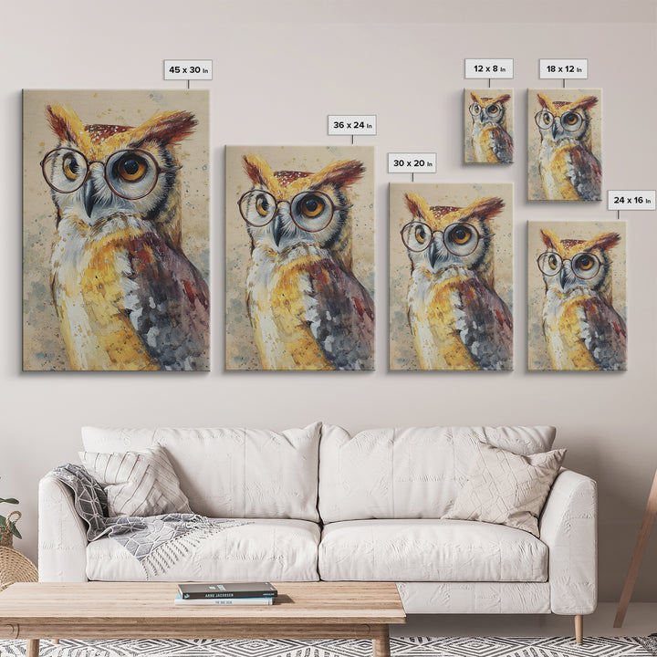 Owl Wearing Spectacles Among Stars Canvas Print, Whimsical Art, Wall Art, Living Room Decor, Oil Painting, Wonder, WHI-2x3-14