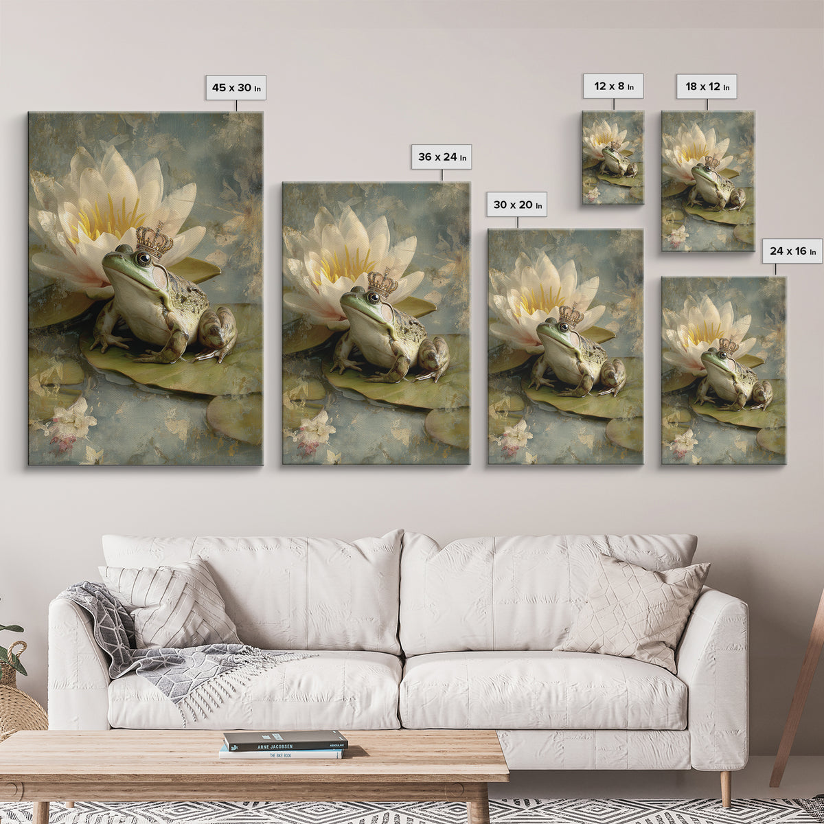Frog Prince on a Lily Pad Canvas Print, Whimsical Art, Gallery Decor, Living Room Decor, Fine Art, Wonder, Wall Art, Home Decor, WHI-2x3-16