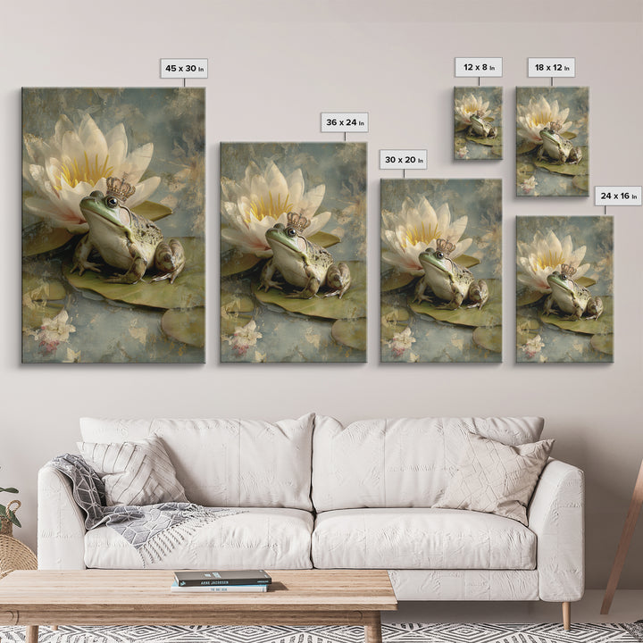 Frog Prince on a Lily Pad Canvas Print, Whimsical Art, Gallery Decor, Living Room Decor, Fine Art, Wonder, Wall Art, Home Decor, WHI-2x3-16
