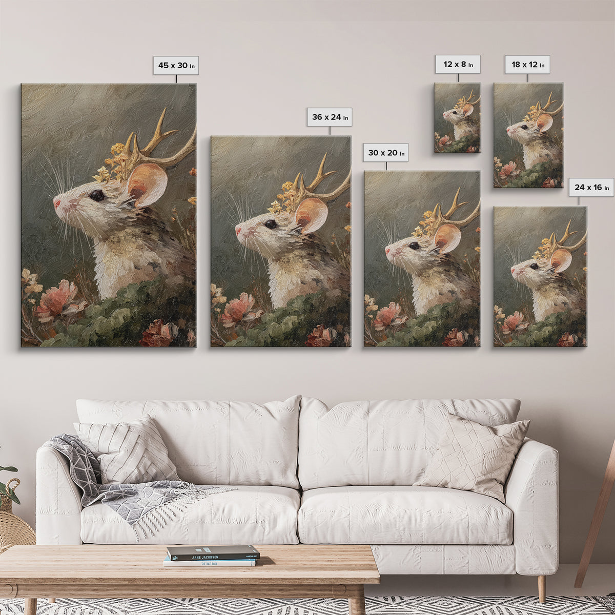 Mouse Ballerina in a Rose Garden Framed Canvas Print, Whimsical Art, Living Room Decor, Watercolor Art, Wonder, WHI-2x3-19