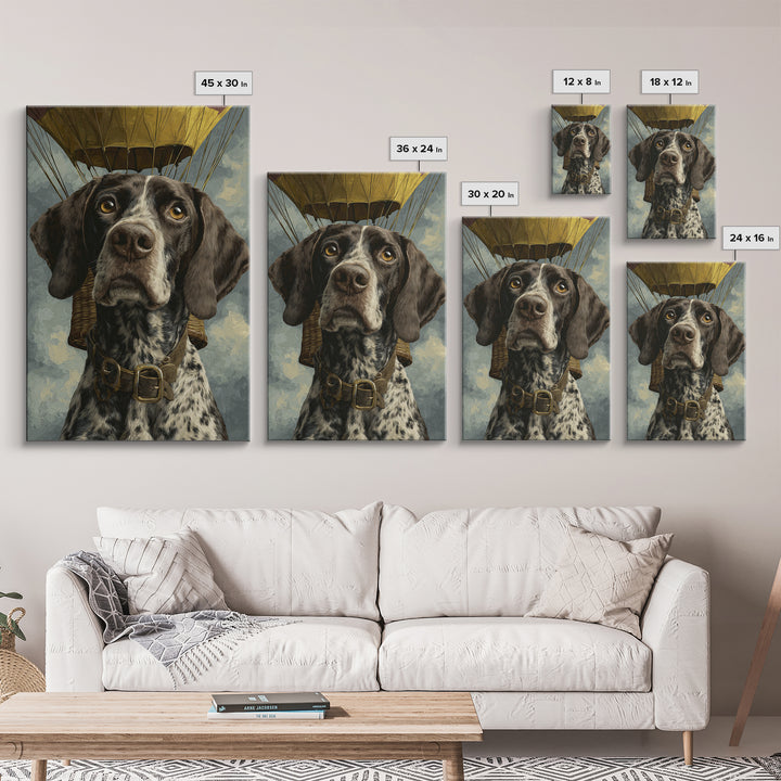 Dog in a Hot Air Balloon Framed Canvas Print, Whimsical Art, Wall Decor, Living Room Decor, Fine Art, Wonder, Printable Art, WHI-2x3-22