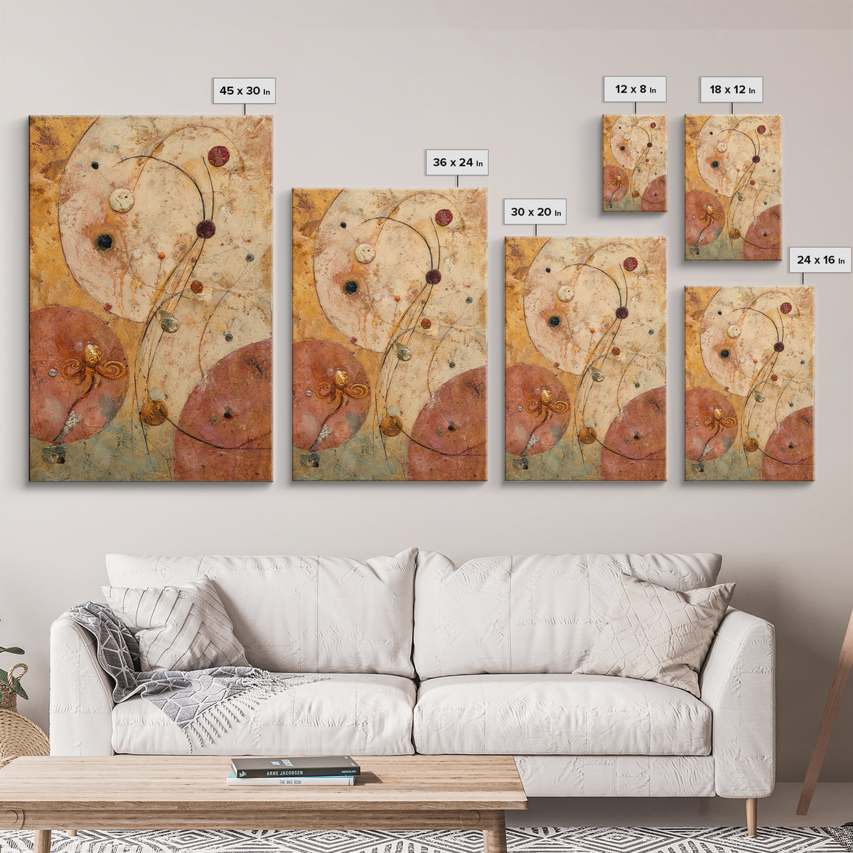 Octopus Conductor with Tiny Instruments Framed Canvas Print, Whimsical Art, Living Room Decor, Abstract Art, Wonder, WHI-2x3-26