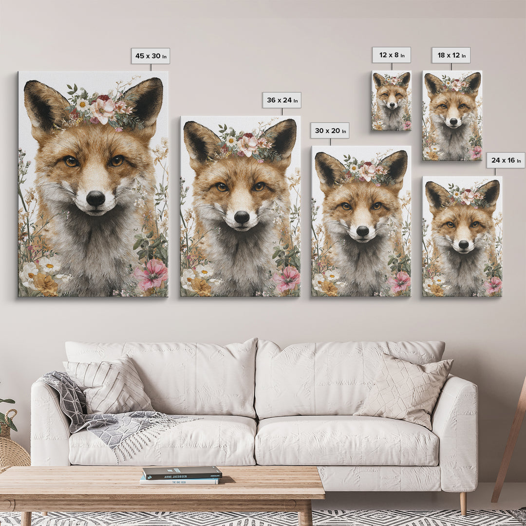 Fox Wearing a Tiny Crown Framed Canvas Print, Whimsical Art, Printable Art, Living Room Decor, Fine Art, Wonder, Cat Art, WHI-2x3-33