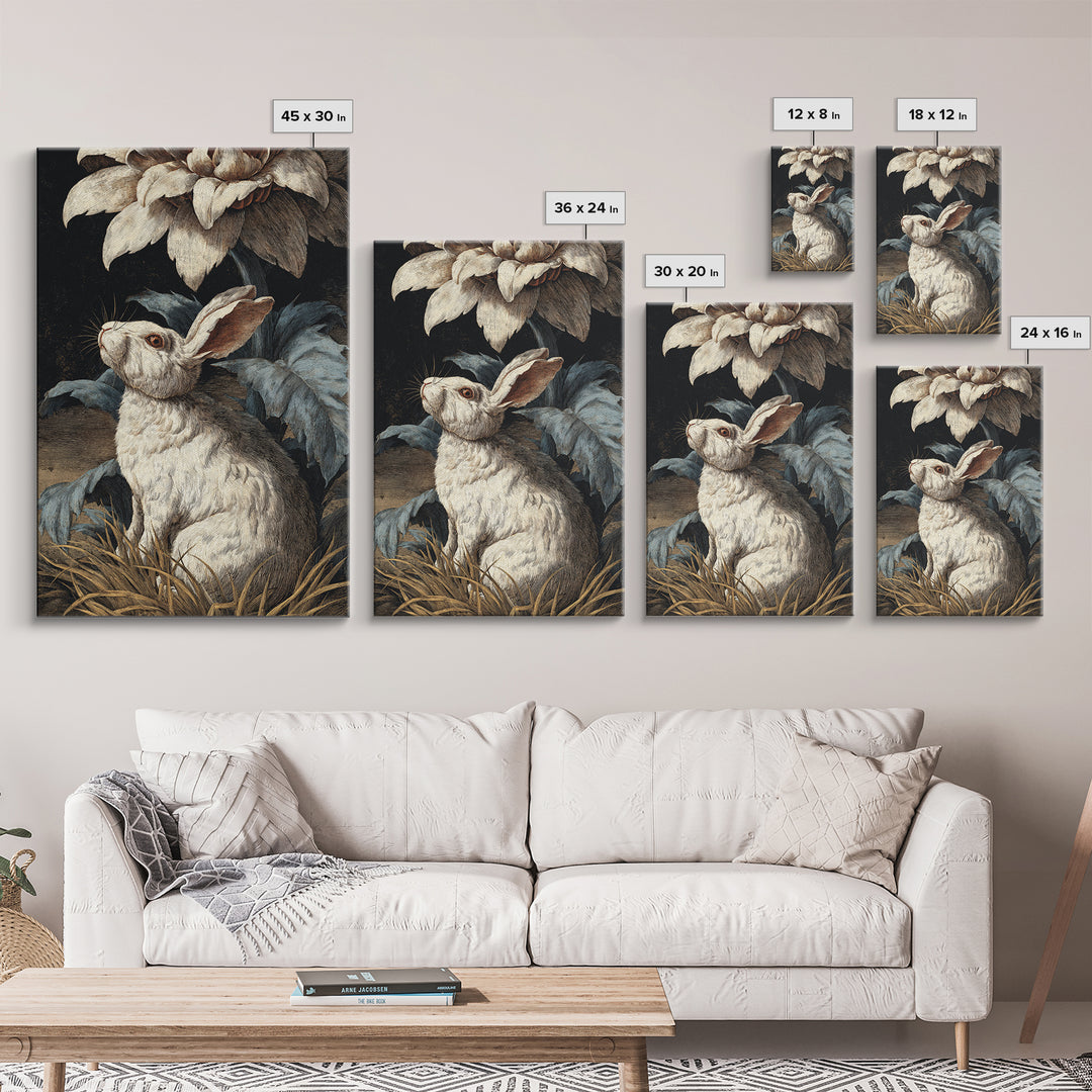 Rabbit Reading Beneath a Giant Flower Framed Canvas Print, Whimsical Art, Nursery Wall Art, Living Room Decor, Fine Art, Wonder, WHI-2x3-37