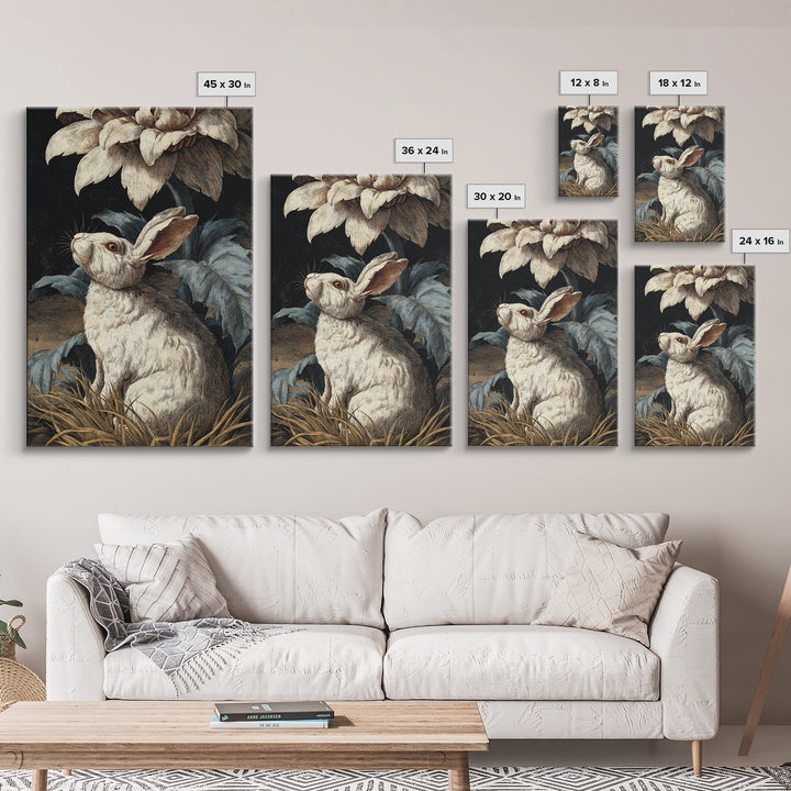 Rabbit Reading Beneath a Giant Flower Framed Canvas Print, Whimsical Art, Nursery Wall Art, Living Room Decor, Fine Art, Wonder, WHI-2x3-37