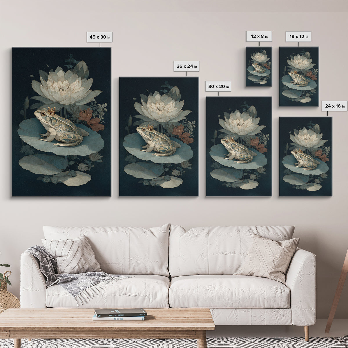 Frog Prince on a Lily Pad Canvas Print, Whimsical Art, Contemporary Art, Living Room Decor, Fine Art, Wonder, Art Nouveau, WHI-2x3-40