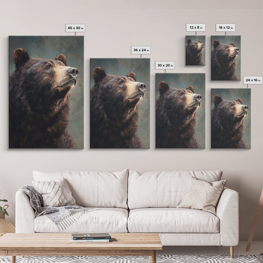 Bear Painting Stars Onto the Night Sky Framed Canvas Print, Whimsical Art, Art Nouveau, Living Room Decor, Abstract Art, Wonder, WHI-2x3-41