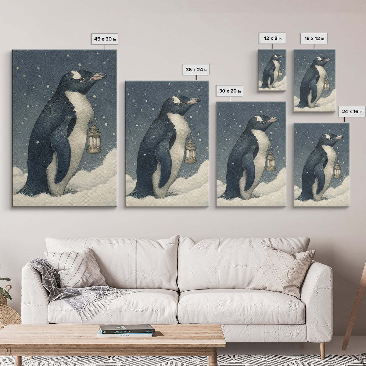 Penguin Holding a Lantern Canvas Print, Whimsical Art, Digital Print, Living Room Decor, Wonder, Bird Art, Nursery Art, WHI-2x3-49
