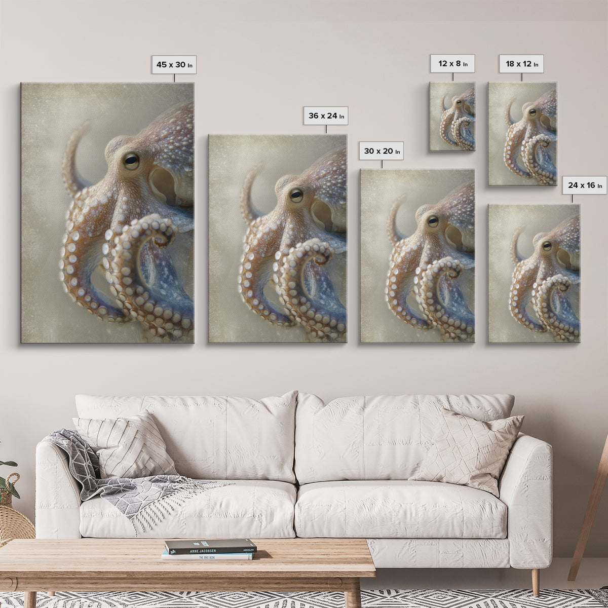 Octopus Conductor with Tiny Instruments Canvas Print, Whimsical Art, Prints, Living Room Decor, Fine Art, Wonder, Printable Art, WHI-2x3-50
