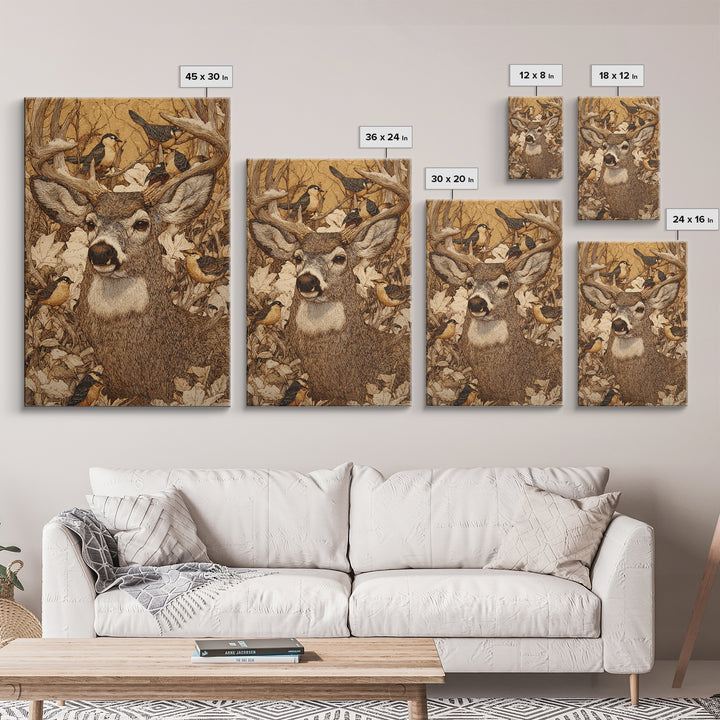 Deer with Antlers Full of Birds Framed Canvas Print, Whimsical Art, Printable Wall Art, Living Room Decor, Oil Painting, Wonder, WHI-2x3-51