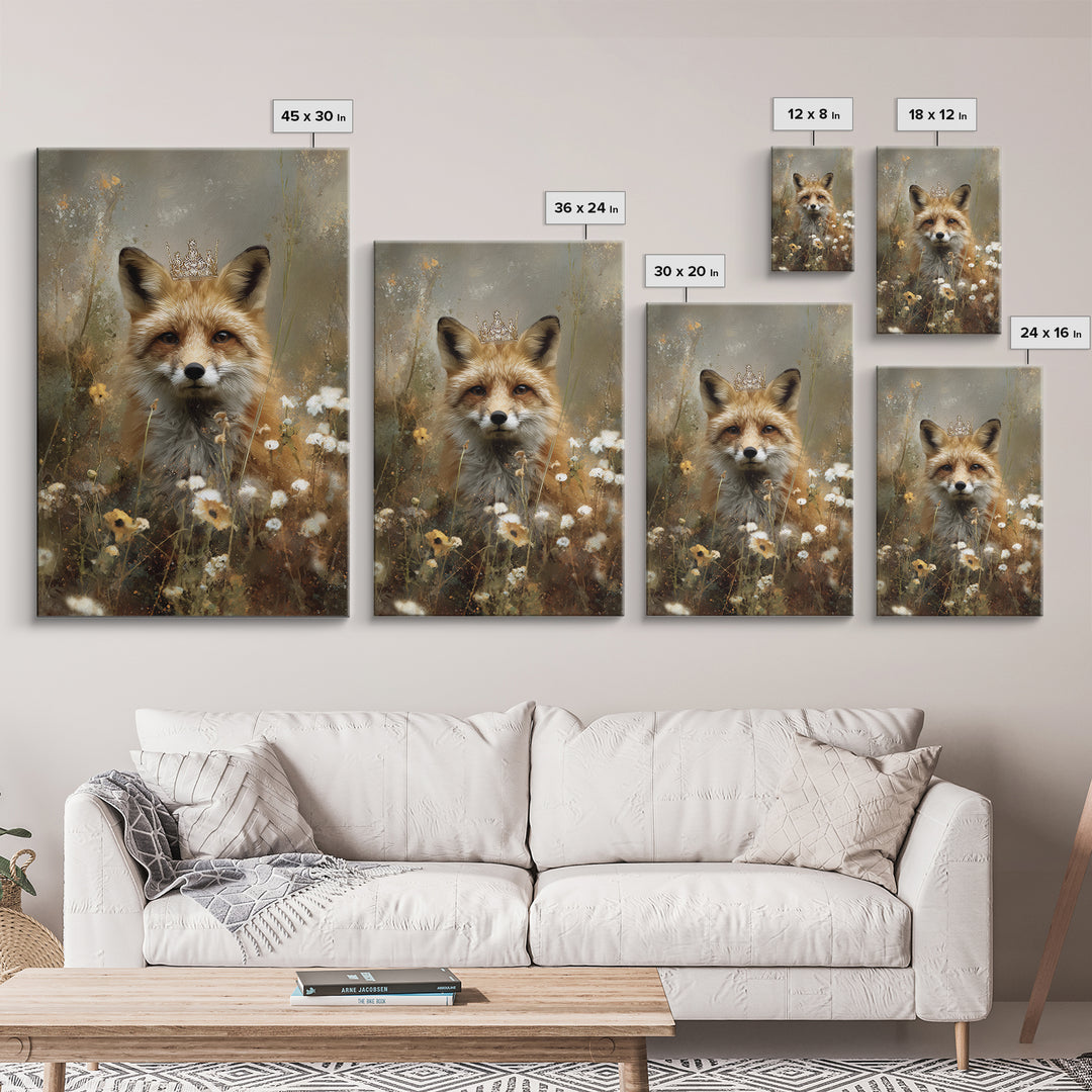 Fox Wearing a Tiny Crown Canvas Print, Whimsical Art, Dopamine Decor, Living Room Decor, Fine Art, Wonder, Fine Art Print, WHI-2x3-57