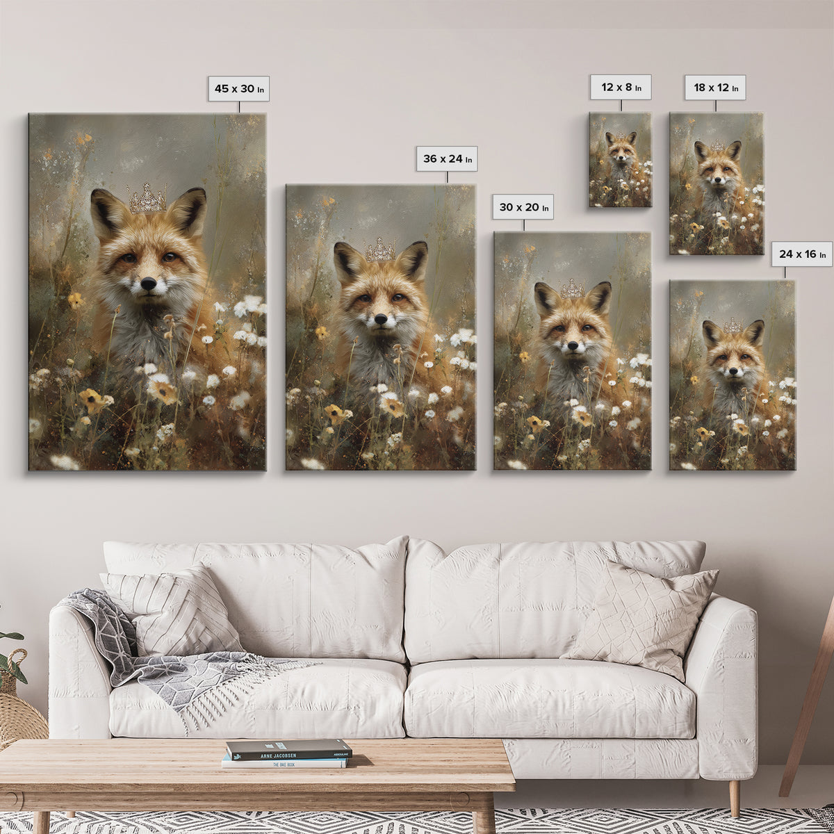 Fox Wearing a Tiny Crown Canvas Print, Whimsical Art, Dopamine Decor, Living Room Decor, Fine Art, Wonder, Fine Art Print, WHI-2x3-57