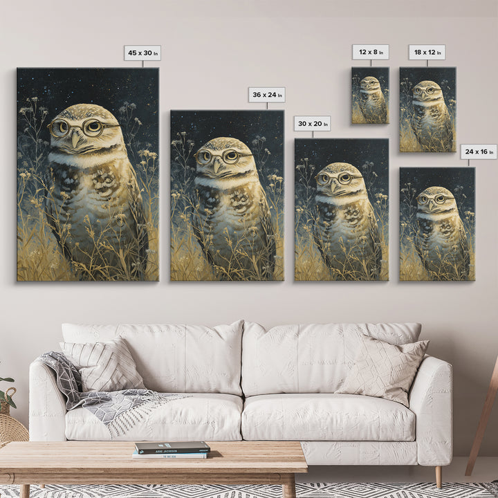 Owl Wearing Spectacles Among Stars Canvas Print, Whimsical Art, Art Nouveau, Living Room Decor, Abstract Art, Wonder, WHI-2x3-62