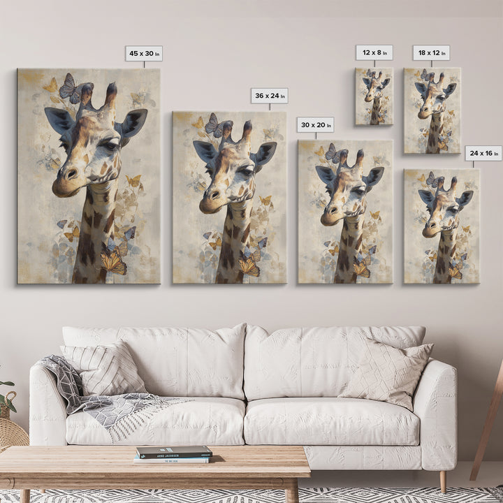 Giraffe with Scarf and Butterflies Canvas Print, Whimsical Art, Printable Wall Art, Living Room Decor, Oil Painting, Wonder, WHI-2x3-66