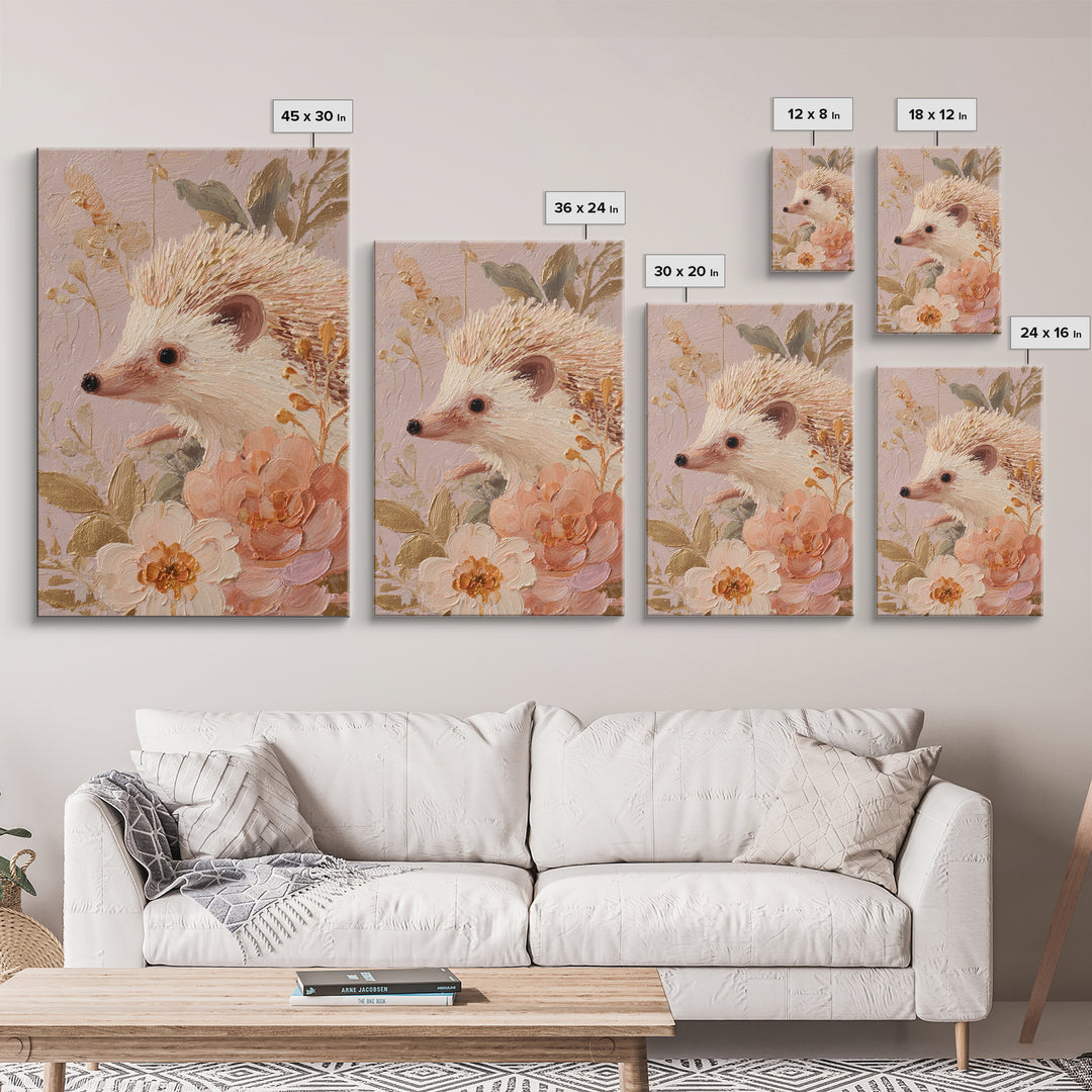 Hedgehog Carrying Wildflowers Canvas Print, Whimsical Art, Nursery, Living Room Decor, Oil Painting, Wonder, Watercolor Art, WHI-2x3-71