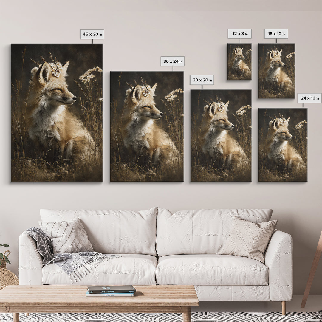 Fox Wearing a Tiny Crown Canvas Print, Whimsical Art, Dopamine Decor, Living Room Decor, Fine Art, Wonder, Fine Art Print, WHI-2x3-81