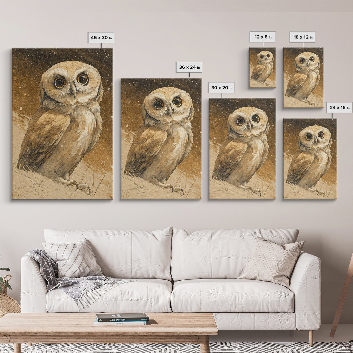 Owl Wearing Spectacles Among Stars Canvas Print, Whimsical Art, Art Nouveau, Living Room Decor, Abstract Art, Wonder, WHI-2x3-86