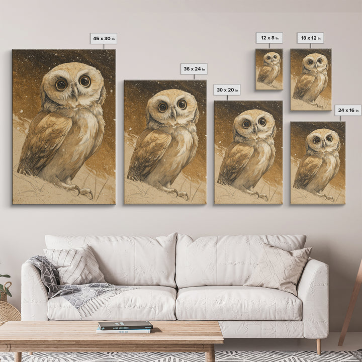 Owl Wearing Spectacles Among Stars Canvas Print, Whimsical Art, Art Nouveau, Living Room Decor, Abstract Art, Wonder, WHI-2x3-86