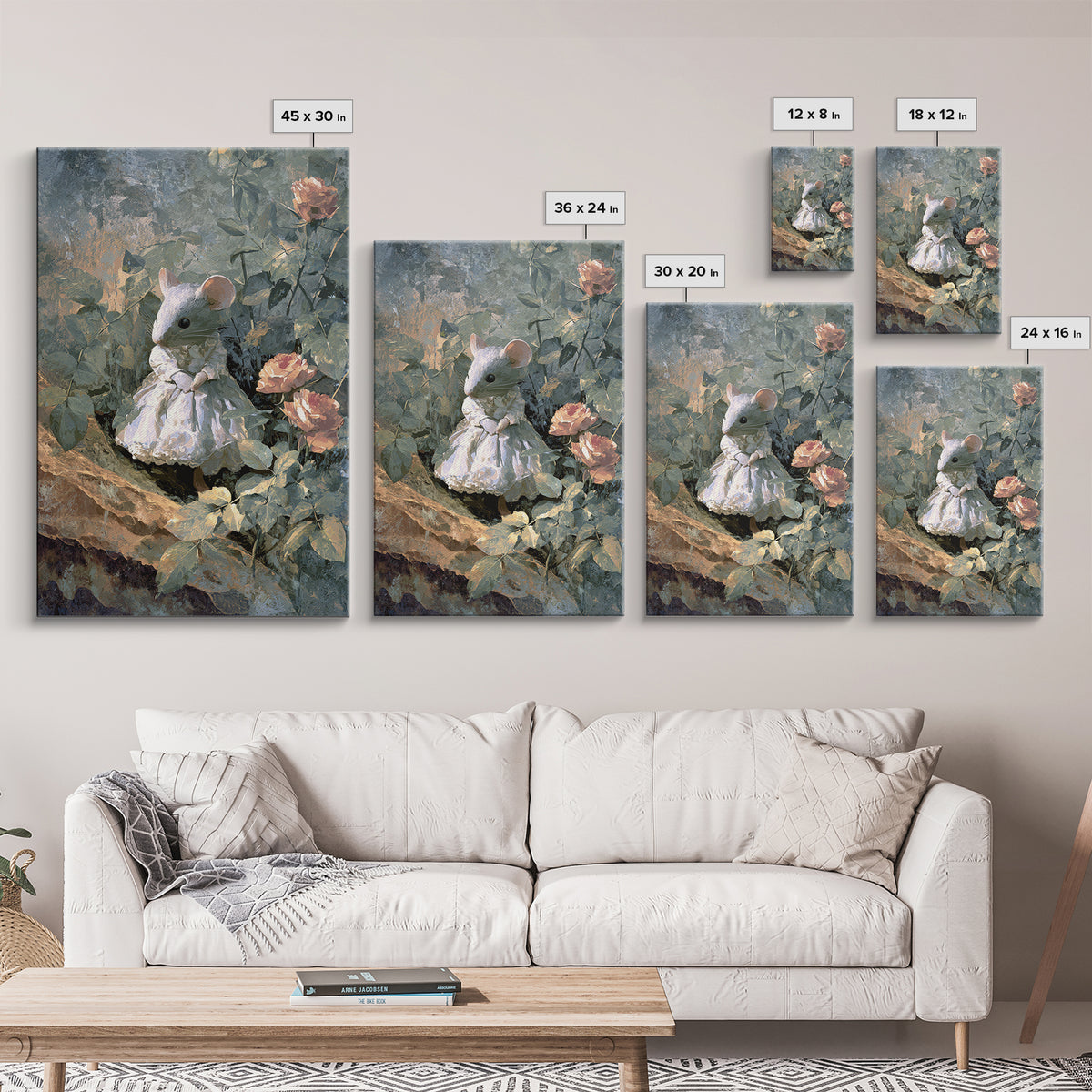 Mouse Ballerina in a Rose Garden Canvas Print, Whimsical Art, Cat Art, Living Room Decor, Watercolor Art, Wonder, WHI-2x3-91