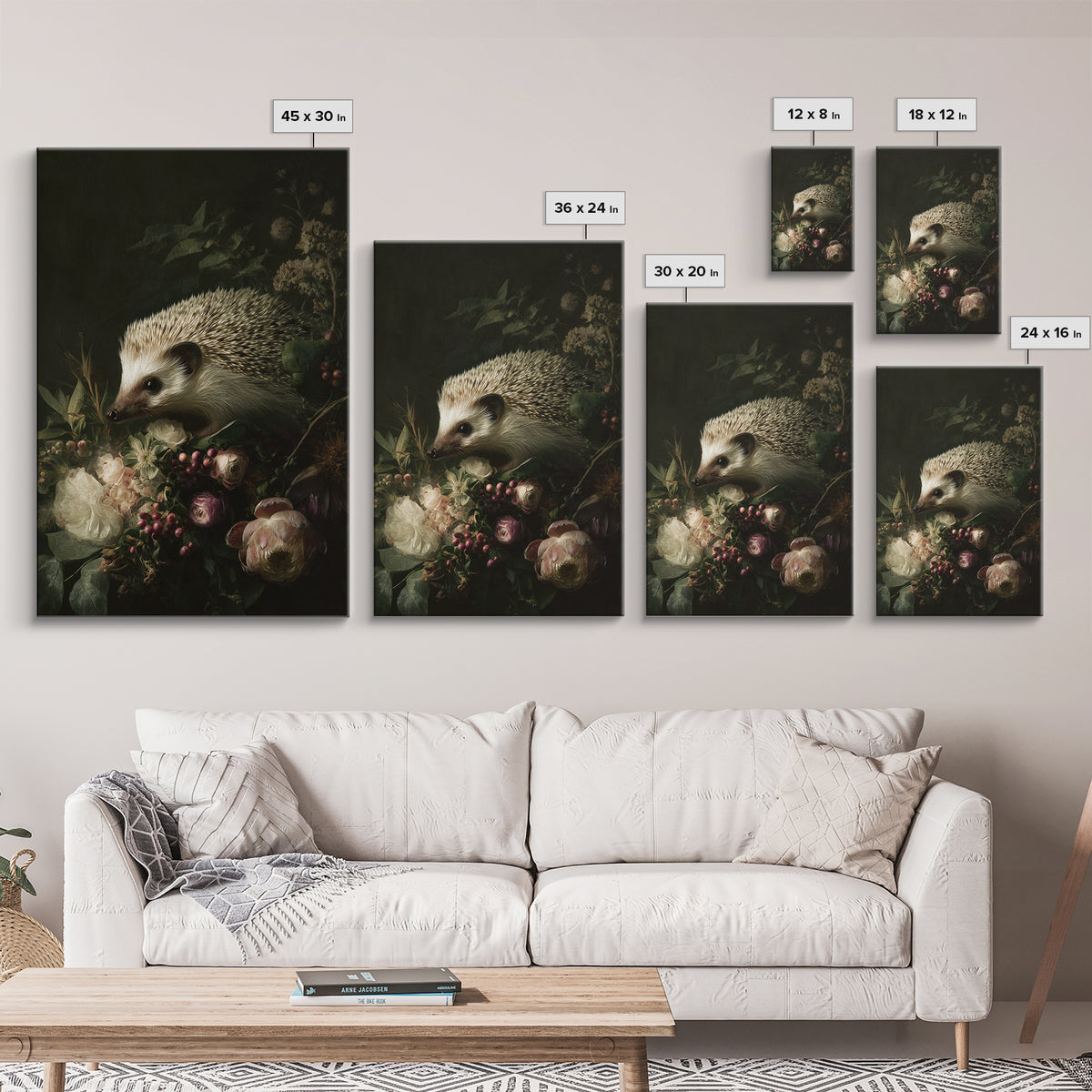 Hedgehog Carrying Wildflowers Canvas Print, Whimsical Art, Nursery Prints, Living Room Decor, Watercolor Art, Wonder, WHI-2x3-95