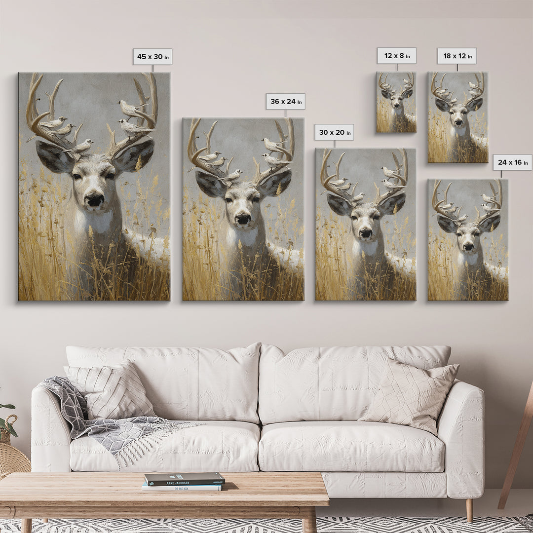 Deer with Antlers Full of Birds Canvas Print, Whimsical Art, Nursery Wall Decor, Living Room Decor, Fine Art, Wonder, WHI-2x3-99