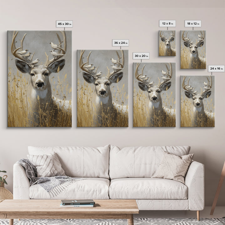 Deer with Antlers Full of Birds Canvas Print, Whimsical Art, Nursery Wall Decor, Living Room Decor, Fine Art, Wonder, WHI-2x3-99